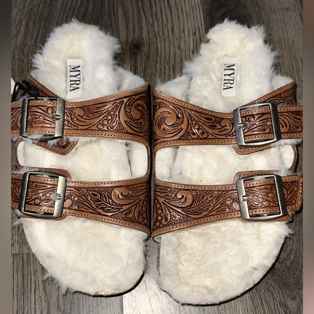 Myra Bag Brown and White Slippers with Plush Lining